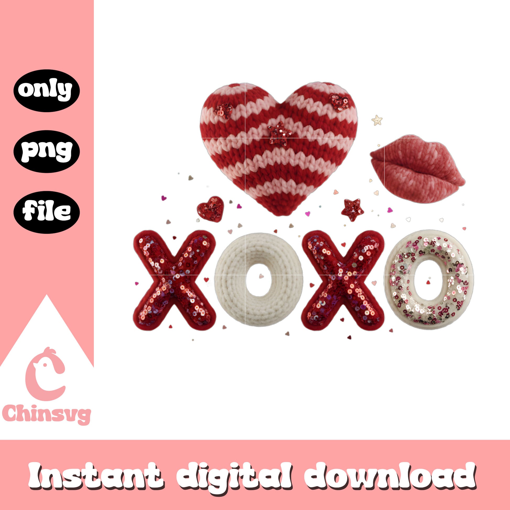 Xoxo glitter valentine crochet png, valentines day love​ png