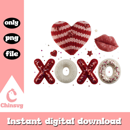 Xoxo glitter valentine crochet png, valentines day love​ png
