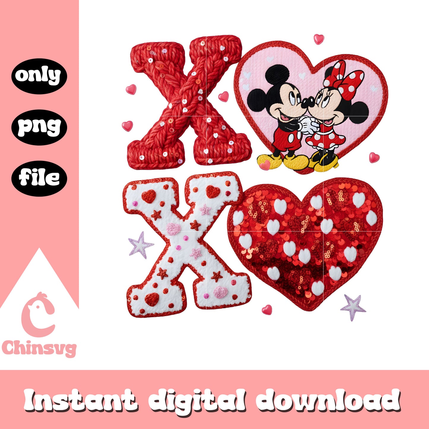 Xoxo mickey valentine crochet png, disney valentine's day​ png