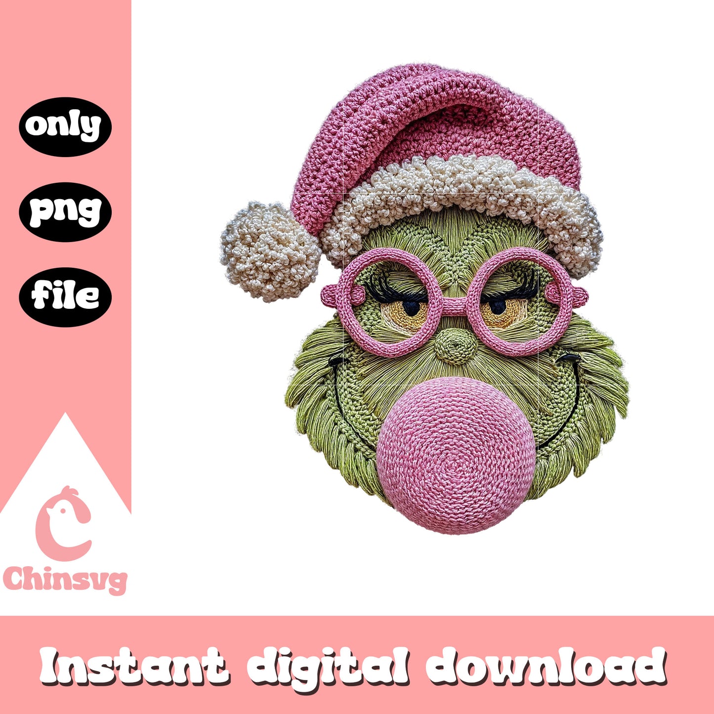 Yarn crochet grinch blowing bubble gum png, the grinch png