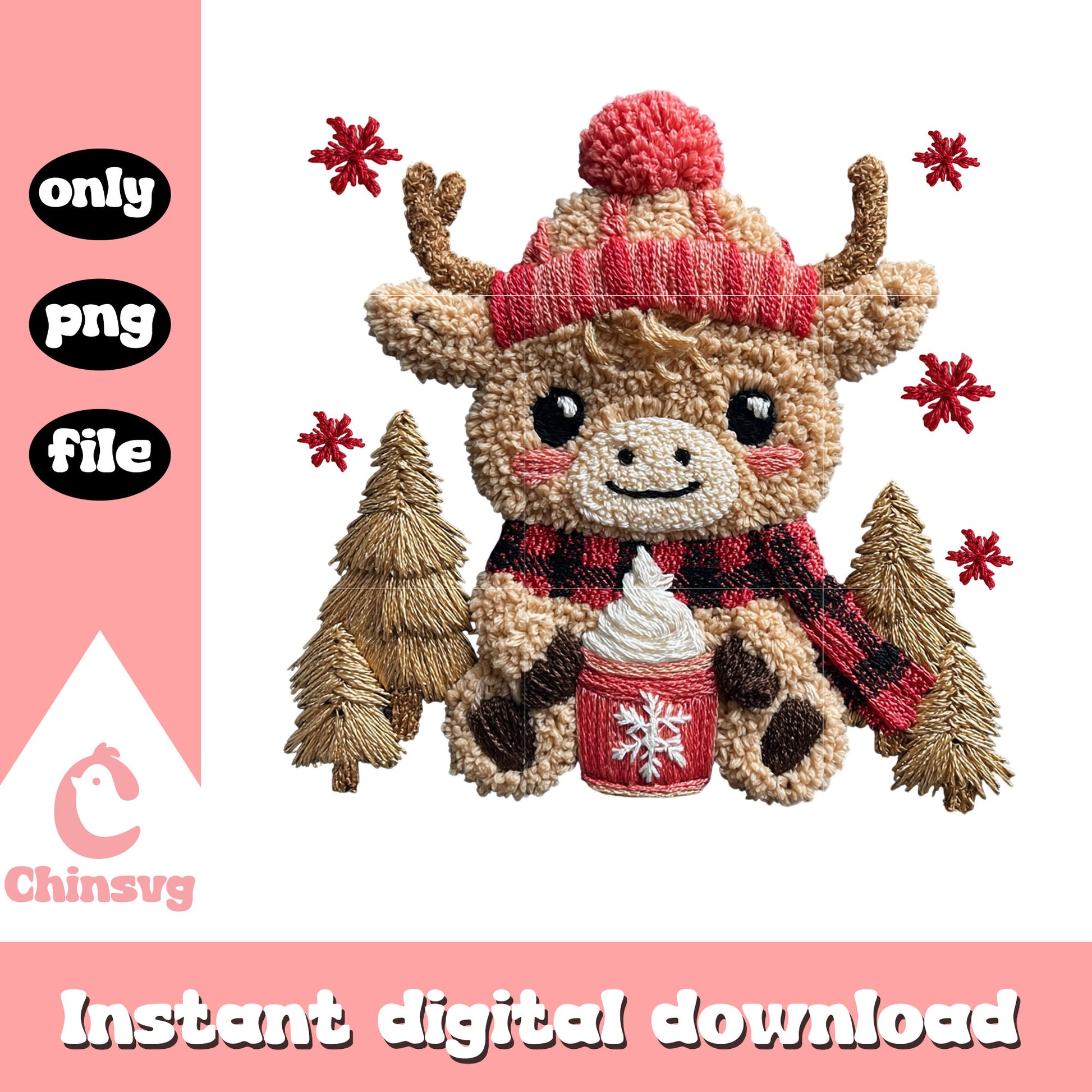 Yarn crochet highland cow png, cute cow png