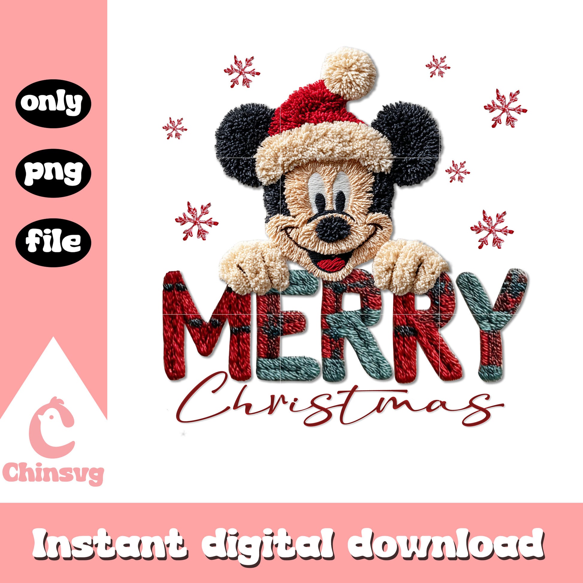 Yarn crochet mickey merry christmas png, walt disney world christmas png