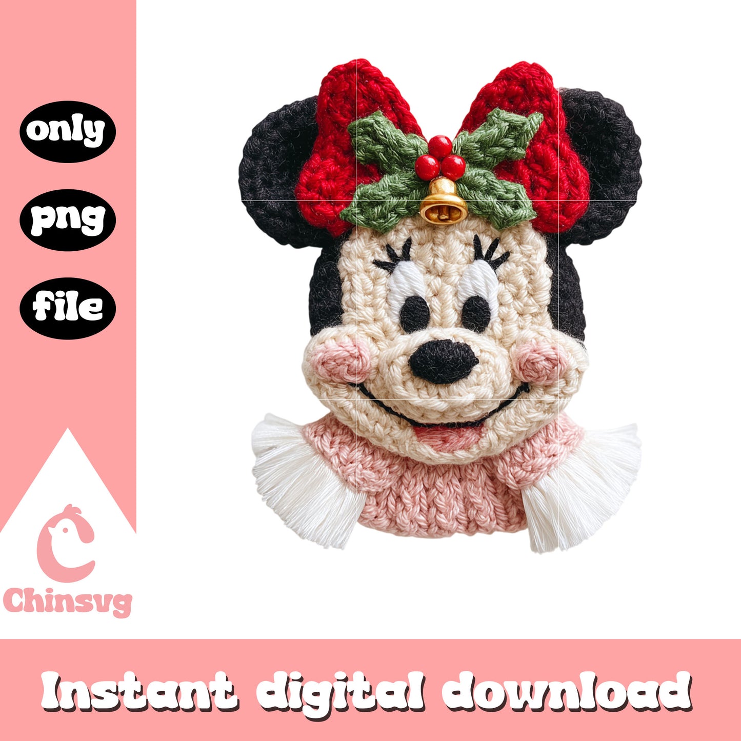 Yarn crochet minnie christmas day png, minnie mouse png