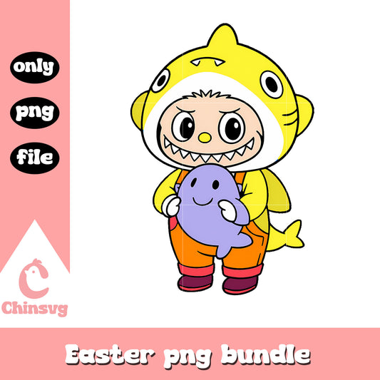 Yellow baby shark labubu cute doll drawing png, shark png