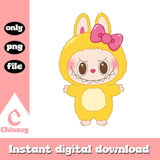 Yellow labubu bow doll design png, labubu toy png, labubu png