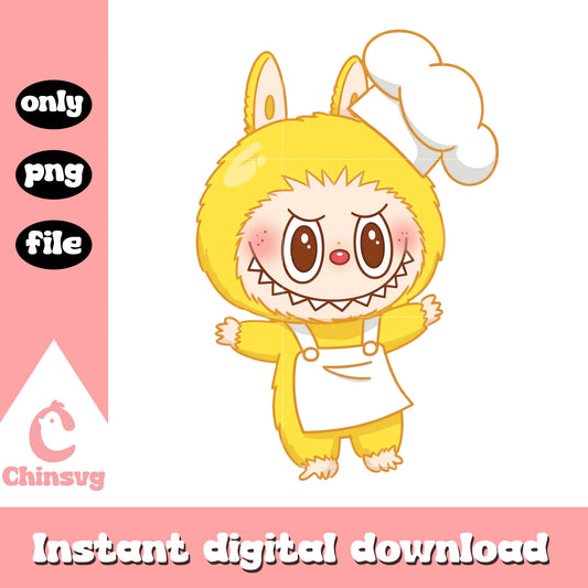 Yellow labubu chef clothes design png, labubu clothing png