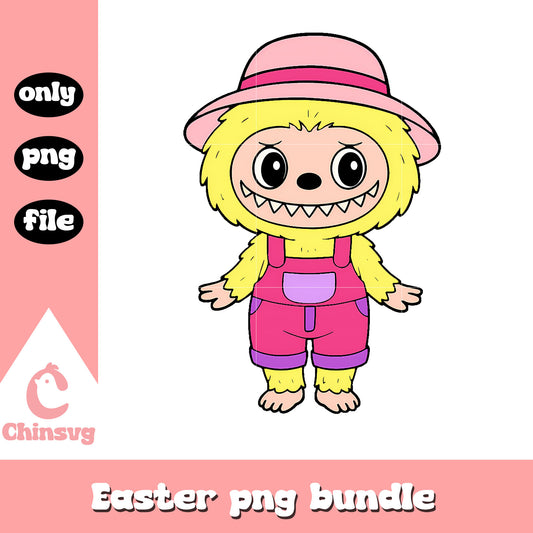 Yellow overalls labubu cute doll drawing png, clipart labubu png