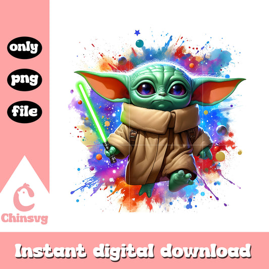 Yoda galaxy watercolor design png, yoda art png, yoda png