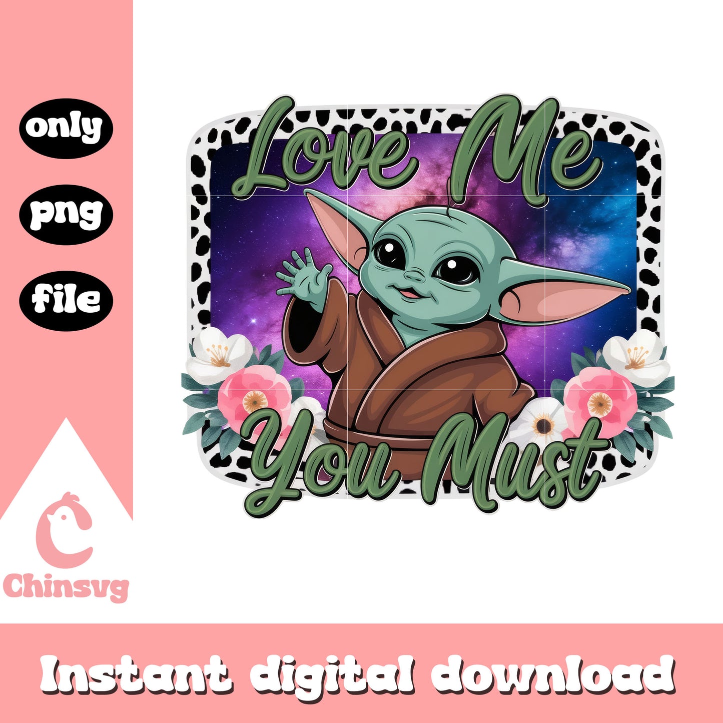 Yoda love me you must floral design png, yoda star wars png