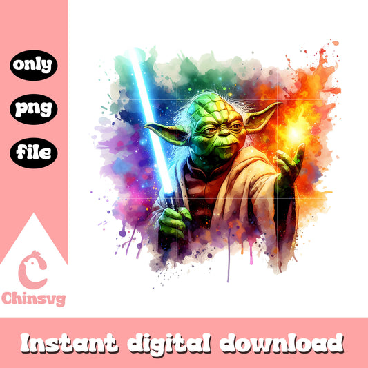 Yoda posing watercolor design png, yoda star wars png