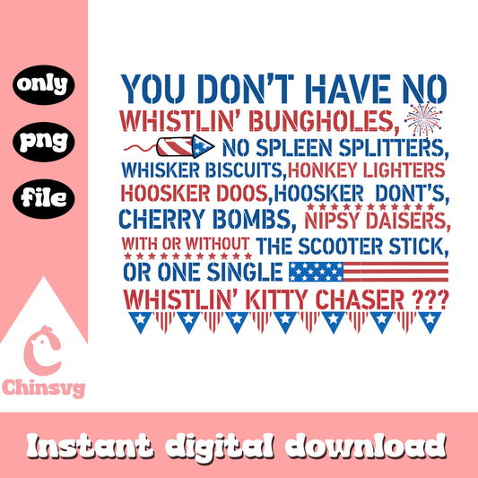 You Don't Have No Whistlin Bungholes 4th Of July png, usa flag png