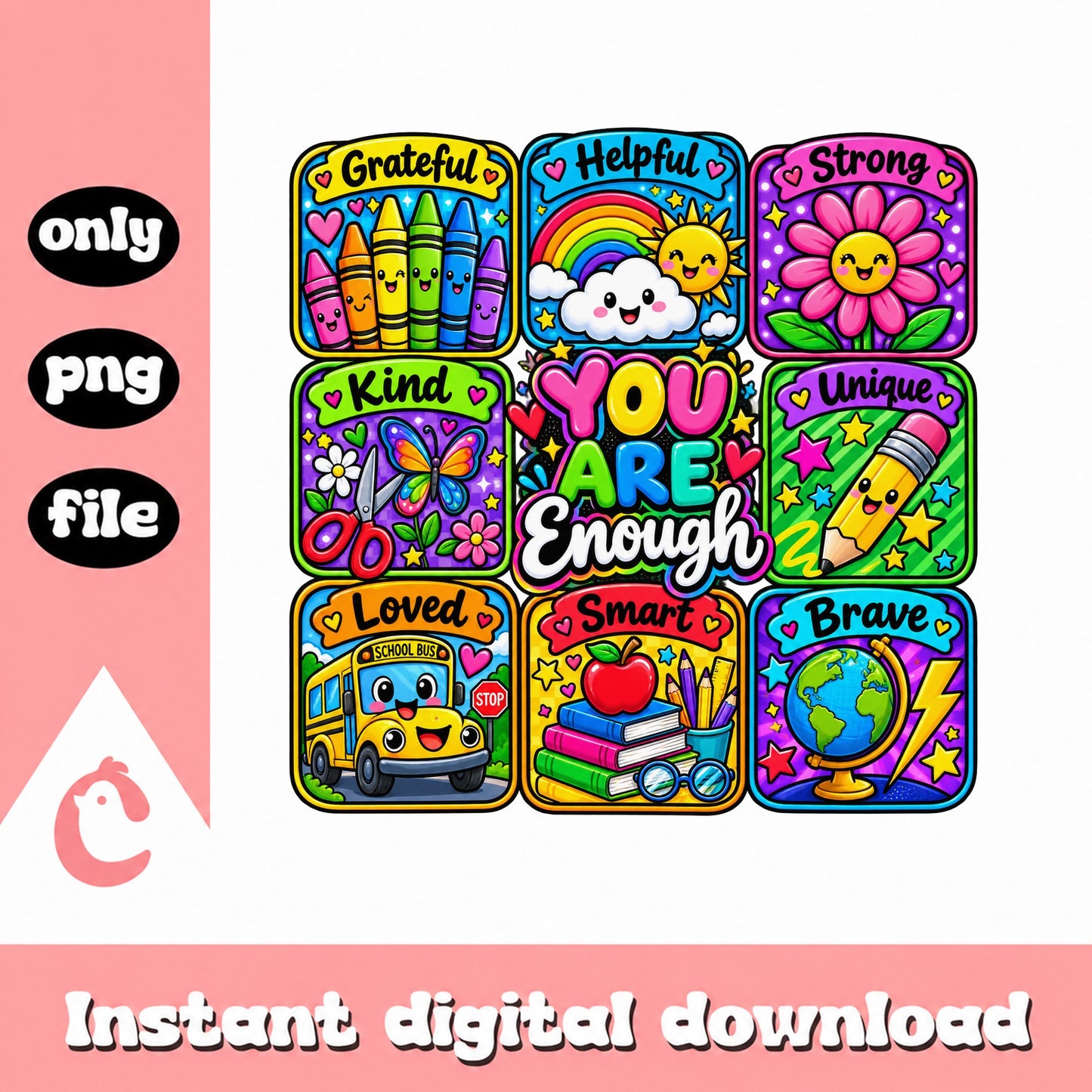 You Are Enough Sticker PNG Bundle, Motivational Stickers, PNG File