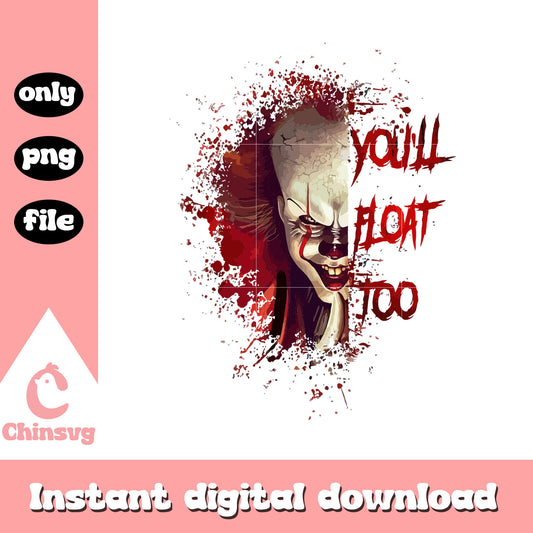 You'll float too face pennywise design png, horror pennywise png