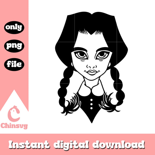 Young wednesday addams portrait black white png, wednesday addams png