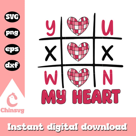 You won my heart tic tac toe design svg, valentine day svg