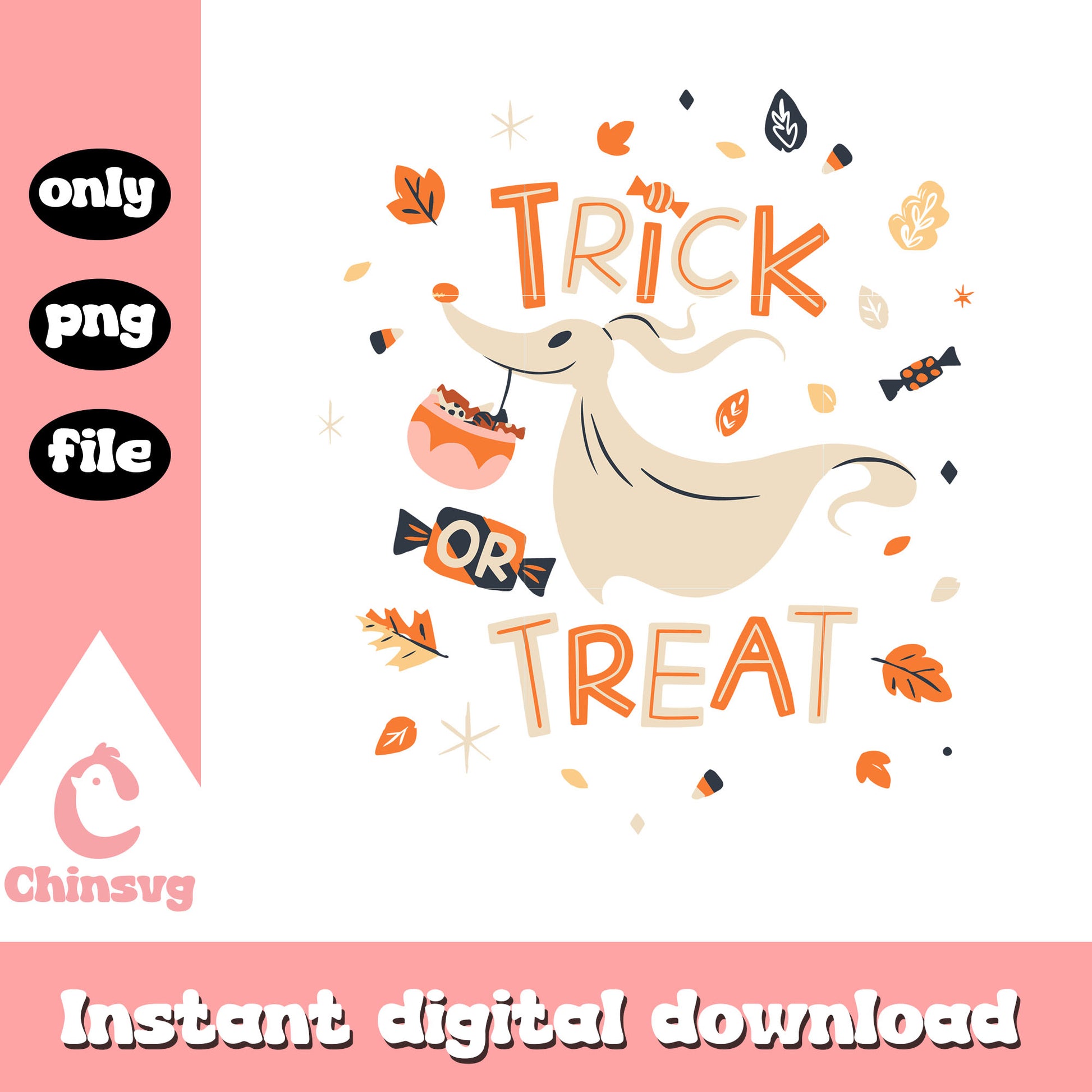 Zero character trick or treat design png, halloween png