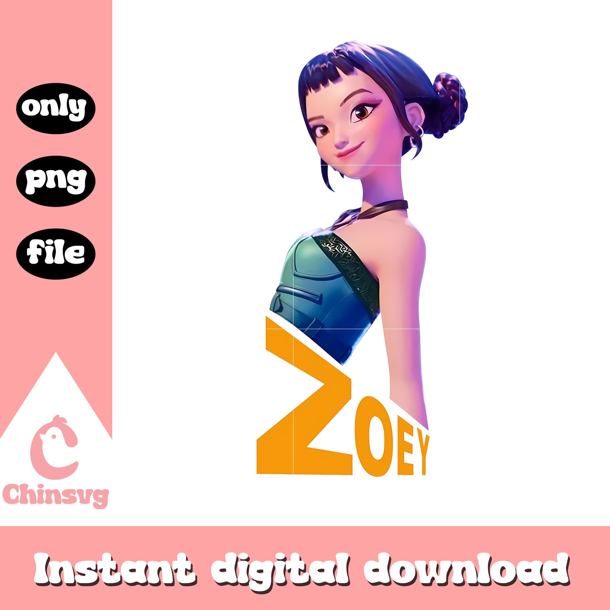 Zoey character name design png, kpop demon hunters png