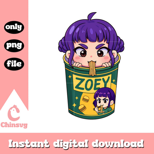 Zoey eating noodles cute design png, zoey demon hunters png
