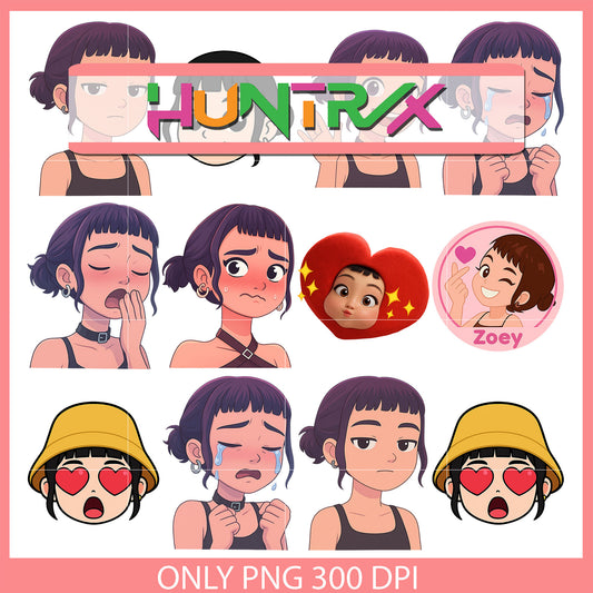 Zoey emotion hunters design bundle png, zoey character png