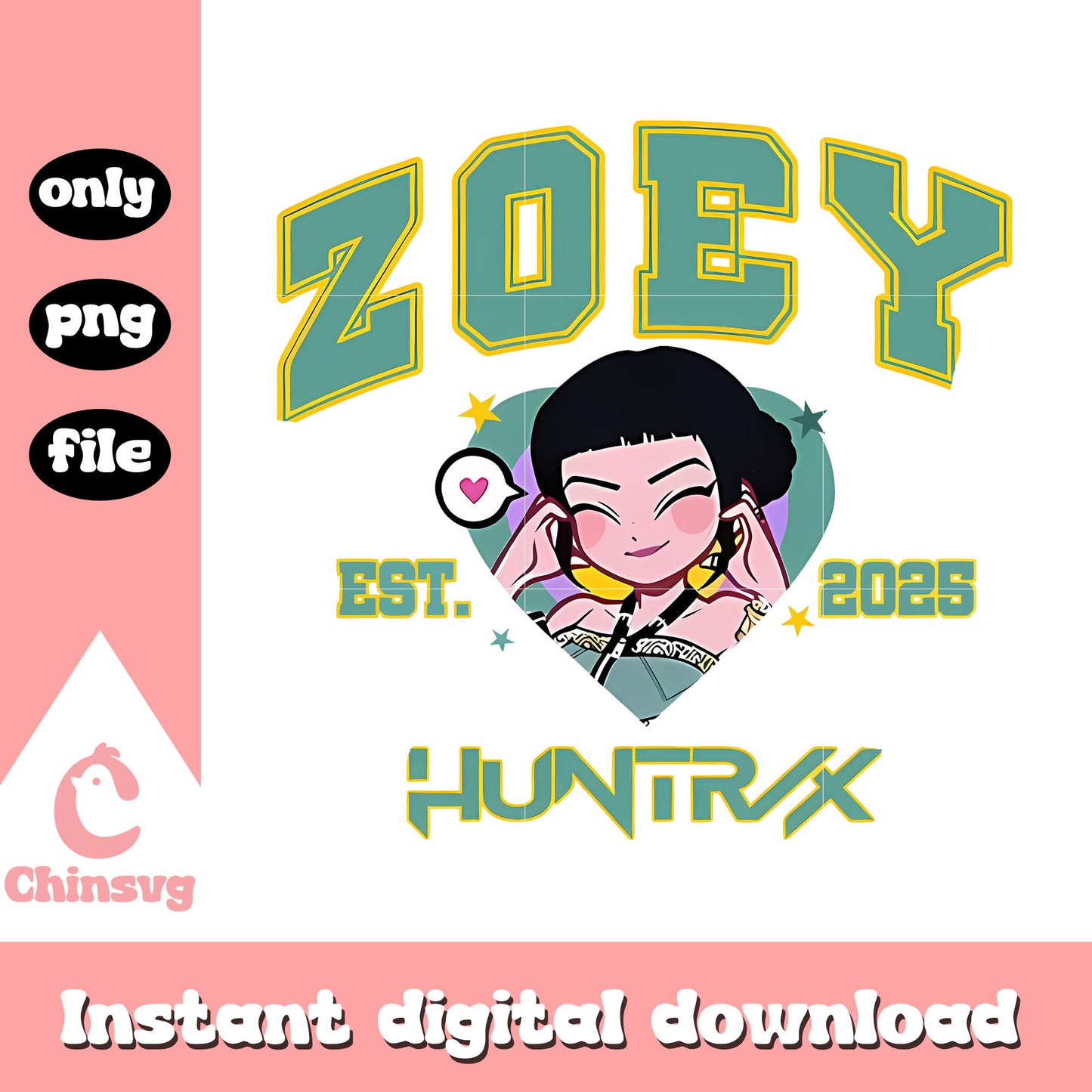 Zoey est 2025 huntrix love design png, kpop demon hunters movie png