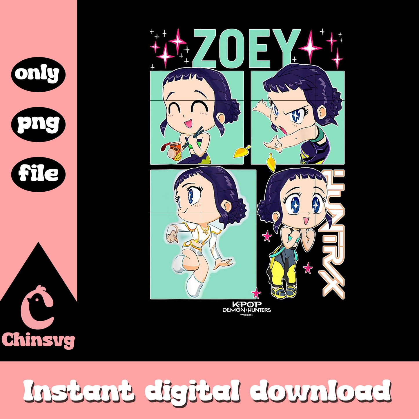 Zoey huntrix member design png, zoey character png