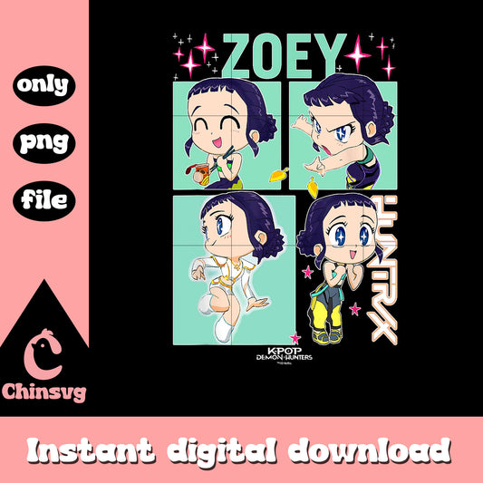 Zoey huntrix member design png, zoey character png