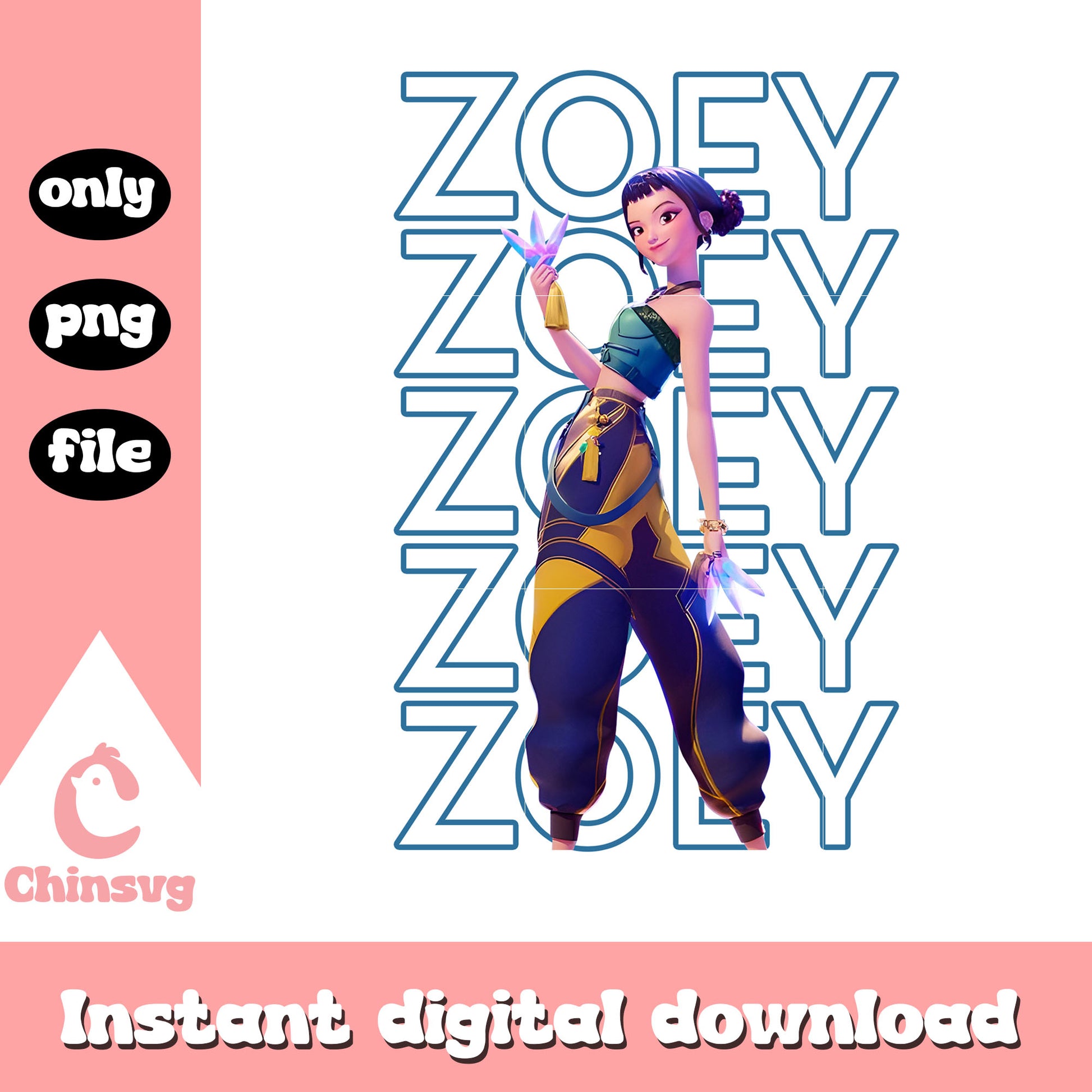 Zoey huntrix member design png, zoey character png