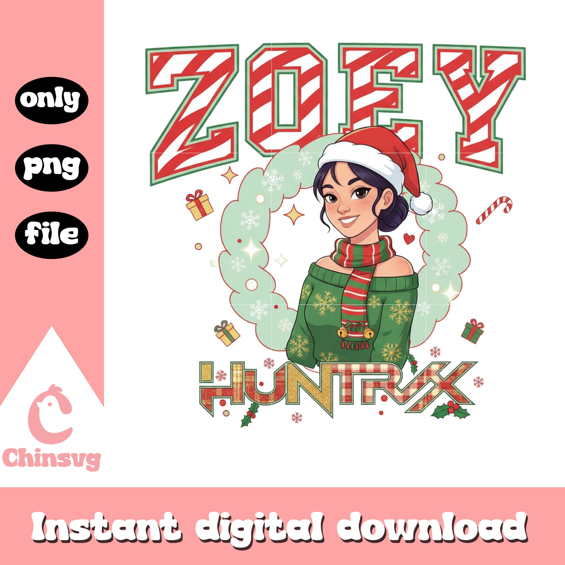 Zoey huntrix member on christmas day png, zoey huntrix png