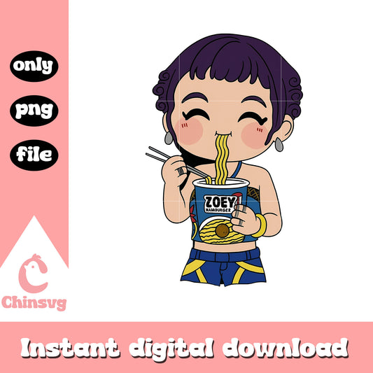 Zoey kpop eating noodles design png, zoey kpop demon hunters png