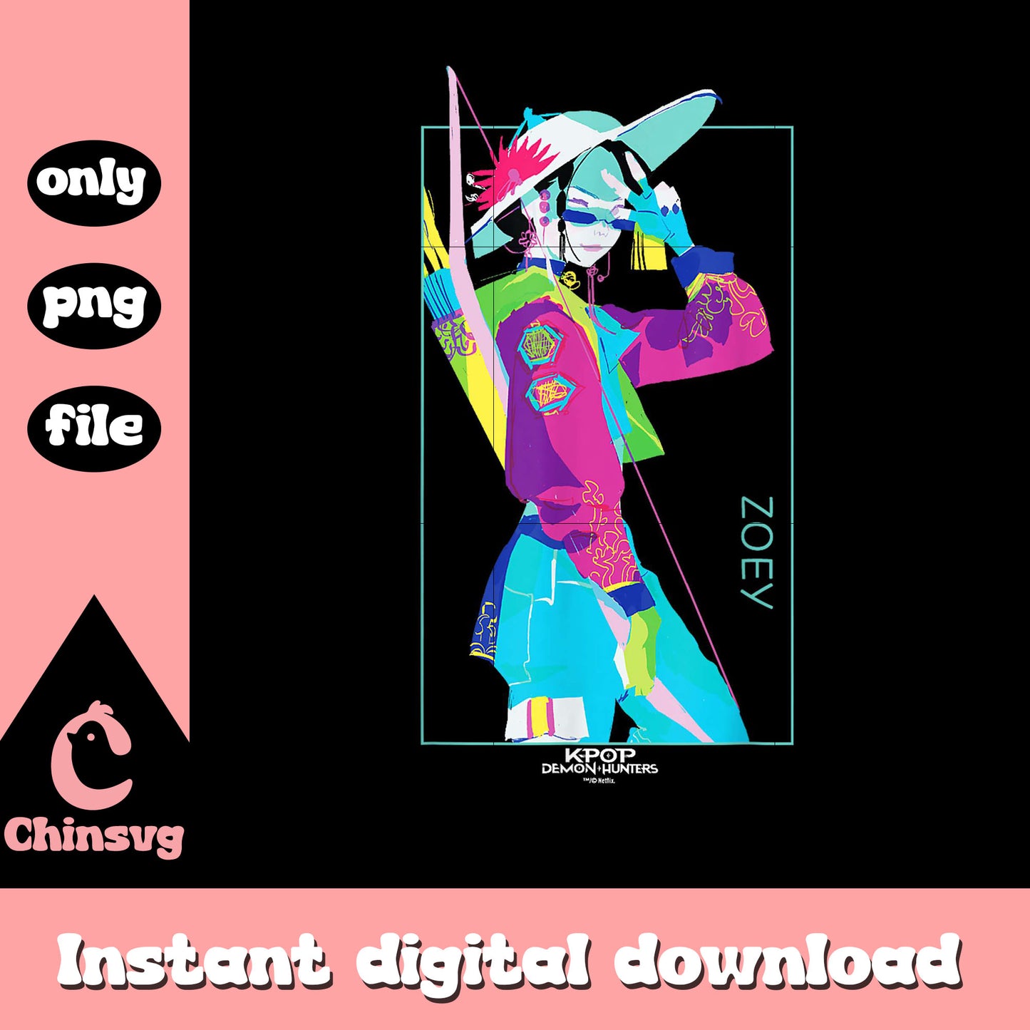 Zoey retro character design png, zoey huntrix png