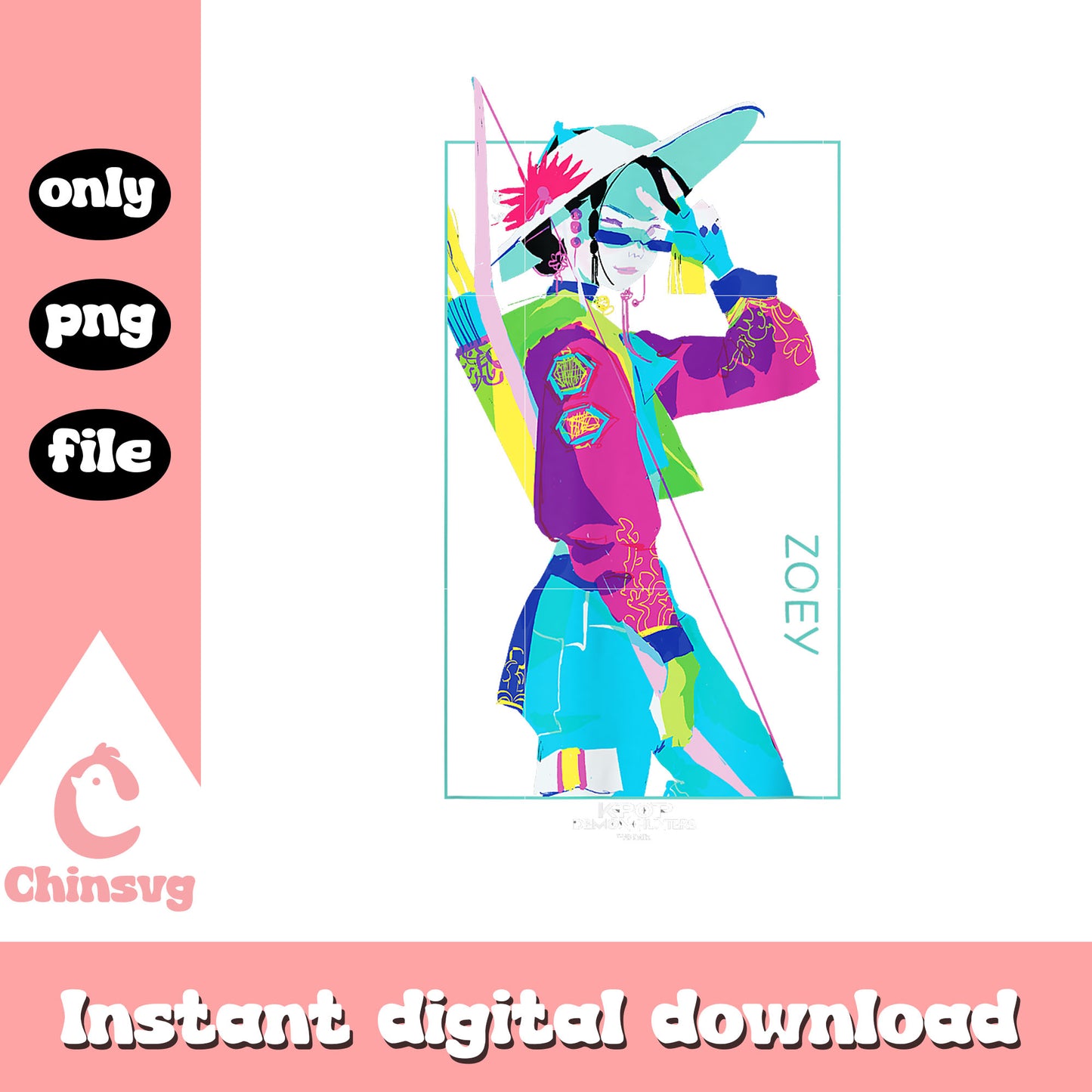 Zoey vibrant archer design png,  zoey huntrix png
