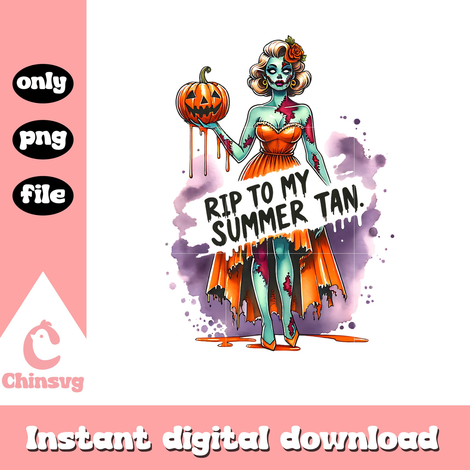 Zombie girl rip to my summer tan png, bride halloween png