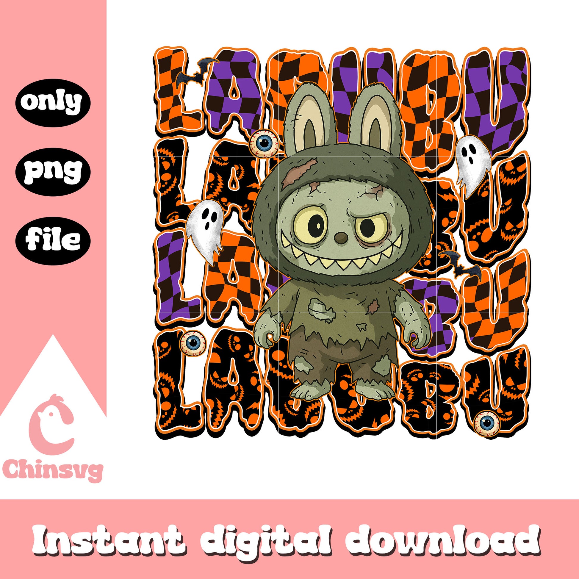 Zombie labubu doll design png, zombie halloween png, labubu baby png