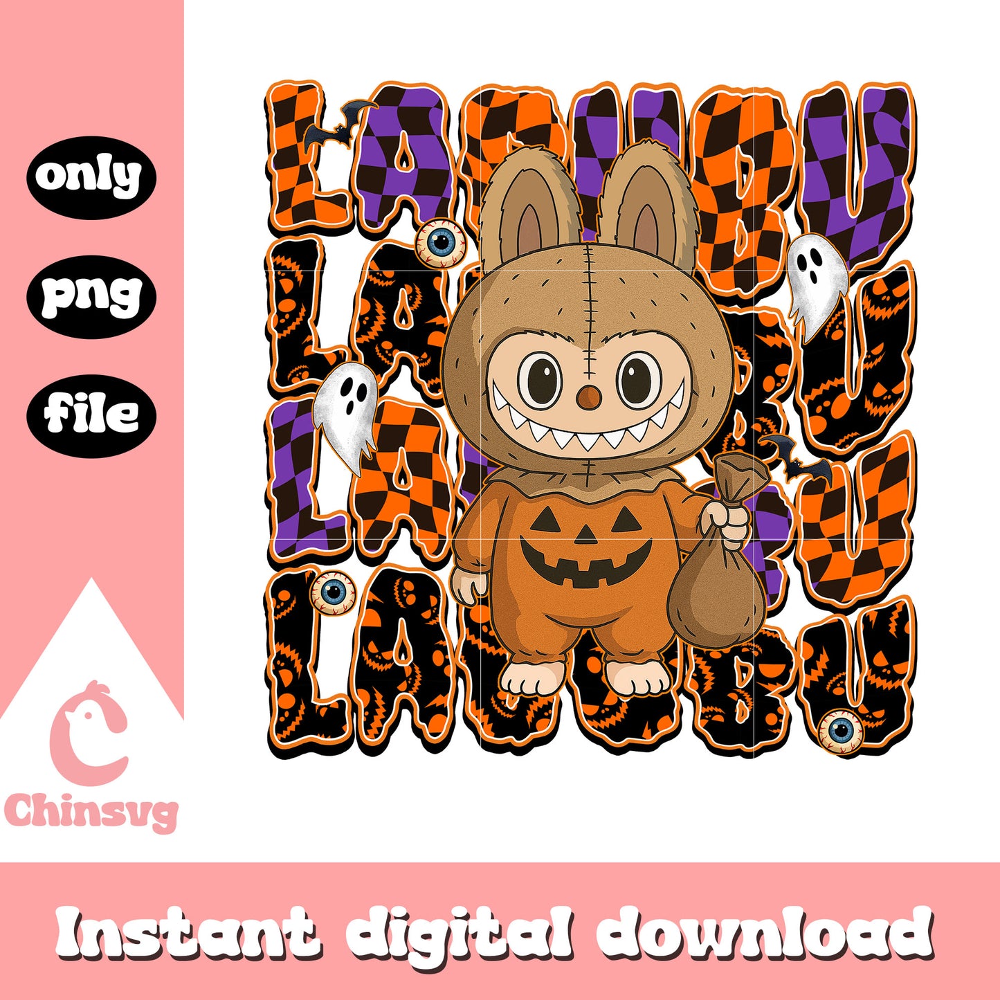 Zombie pumkin labubu doll design png, halloween zombie png