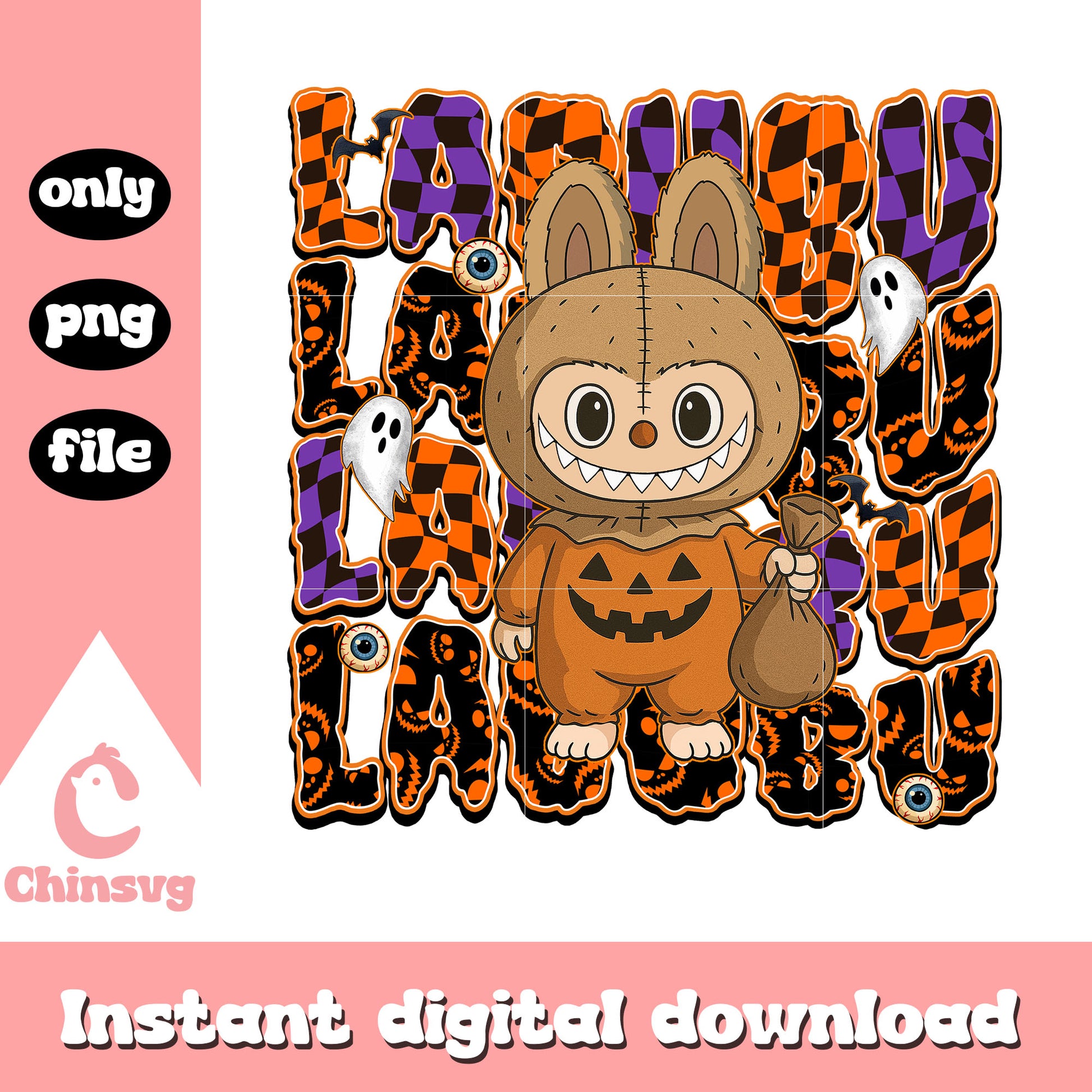 Zombie pumkin labubu doll design png, halloween zombie png