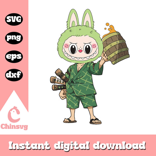 Zoro labubu drawing svg, zoro drawing svg, one piece cartoon svg