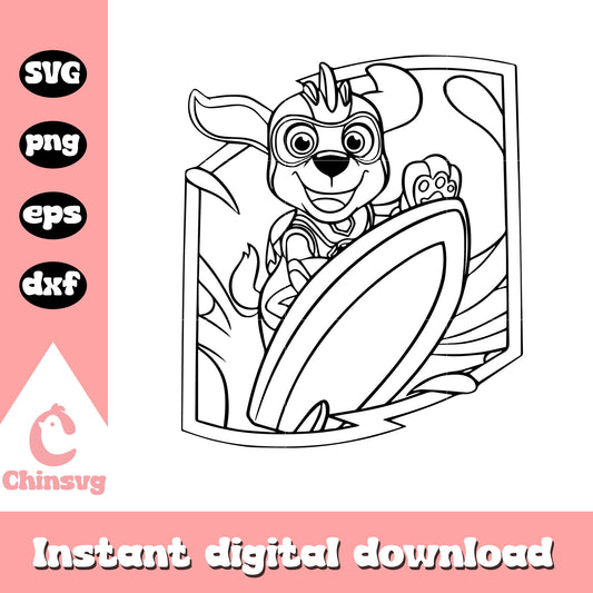 Zuma might pups surf wave outline svg, paw patrol zuma svg