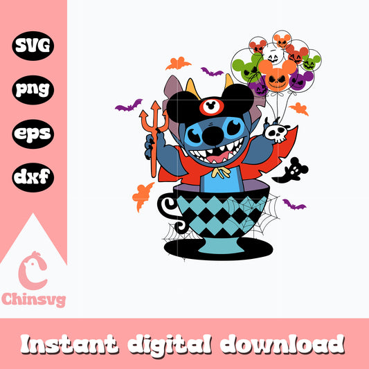 Stitch devil cup tea Svg, Halloween svg, digital download