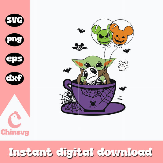 Baby Yoda Cup Tea Svg, Halloween svg, digital download