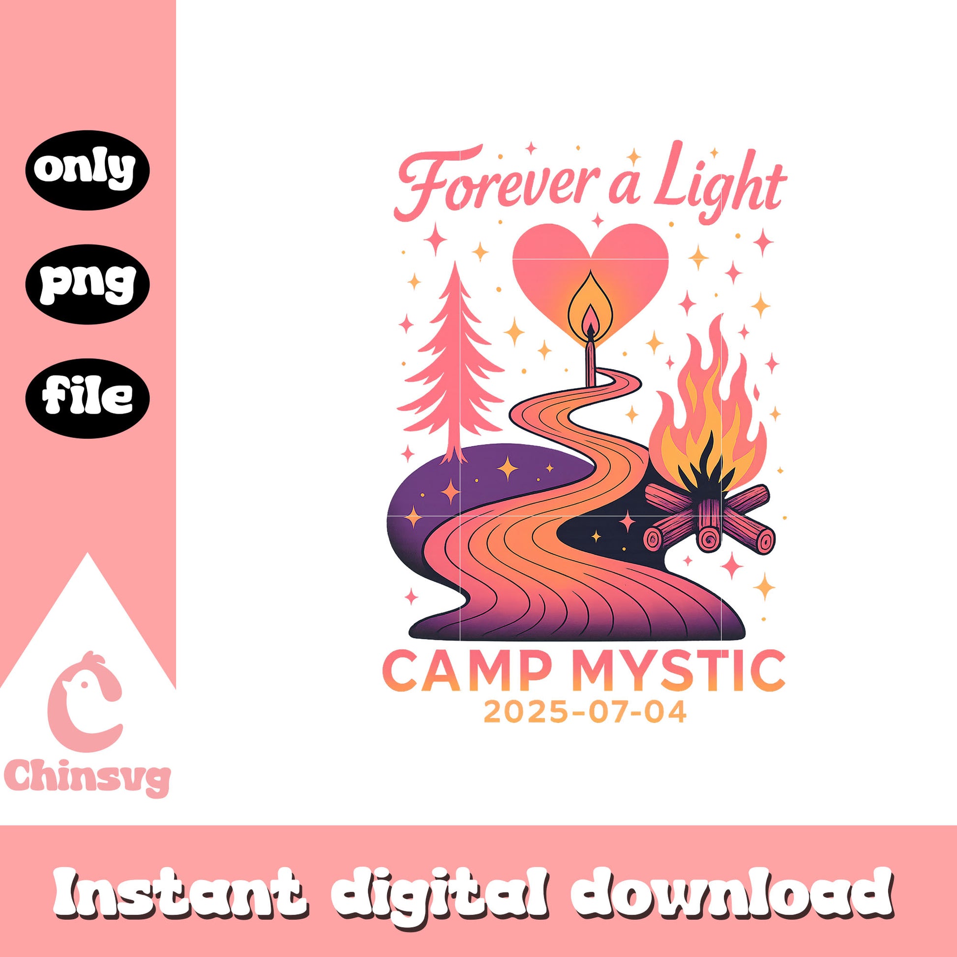 forever a light camp mystic 2025 pink design png, camp mystic png