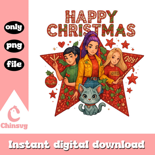 happy christmas huntrix girl band design png, happy christmas png