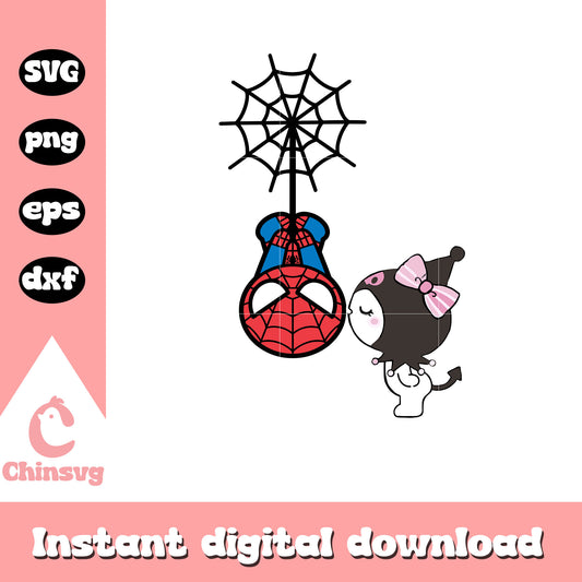 kuromi kissing spider man svg, hello kitty svg, sanrio svg