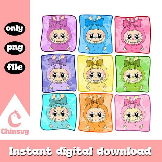 labubu dolls colors collage frame design png, labubu coloring png