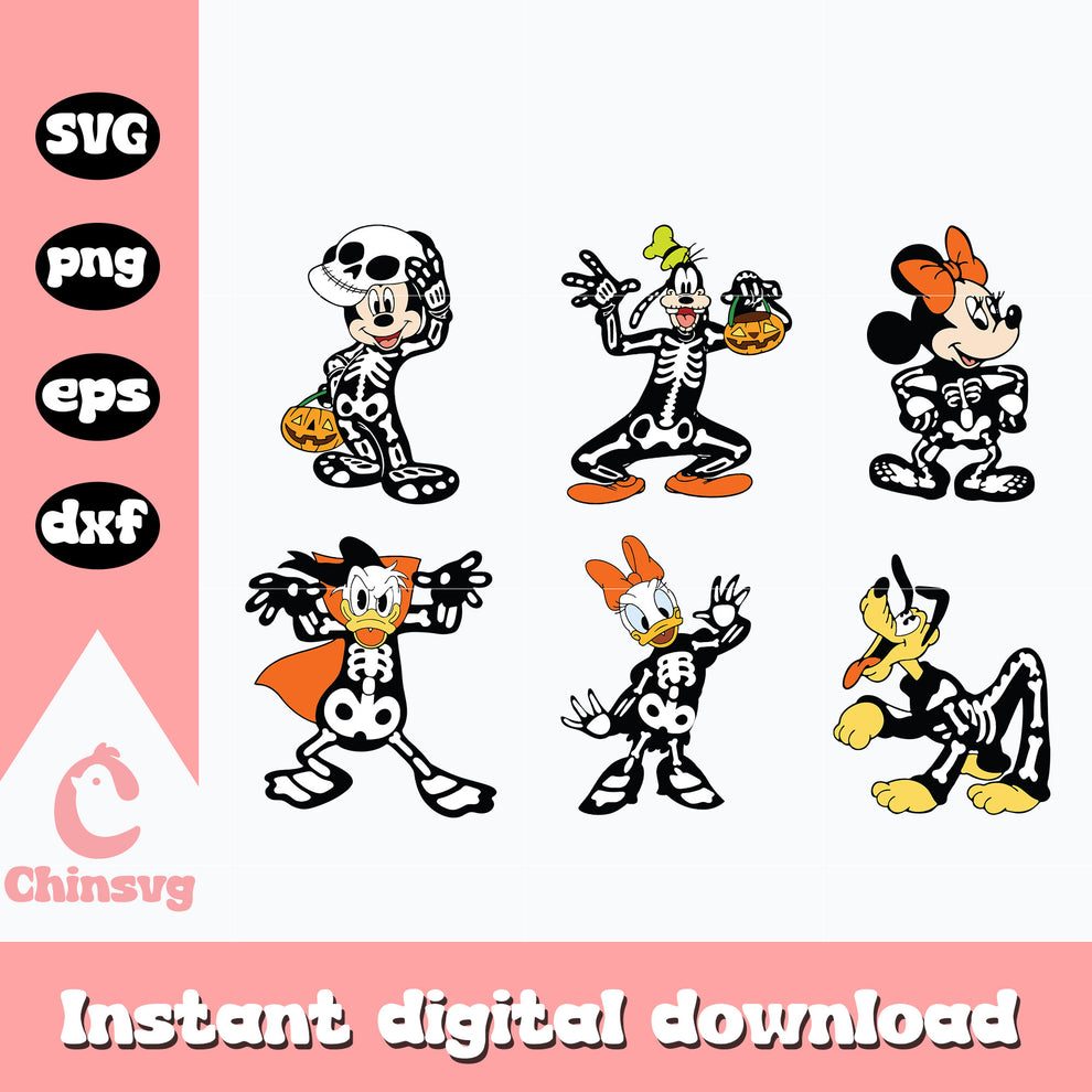 Mickey and friends skeleton Svg, Halloween svg, instant download – Chinsvg
