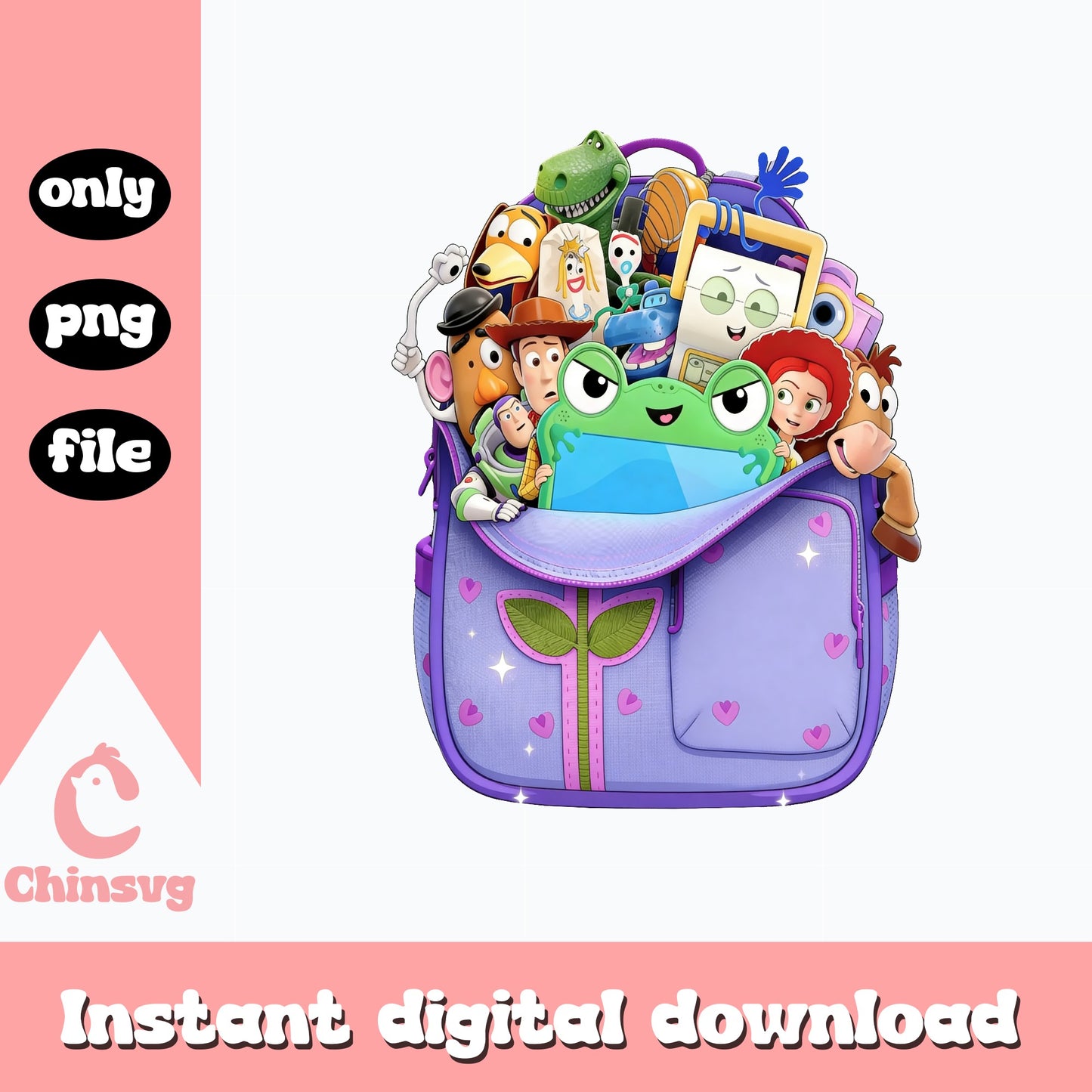 Toy Story Characters Backpack PNG, Disney Pixar PNG, Back To School PNG