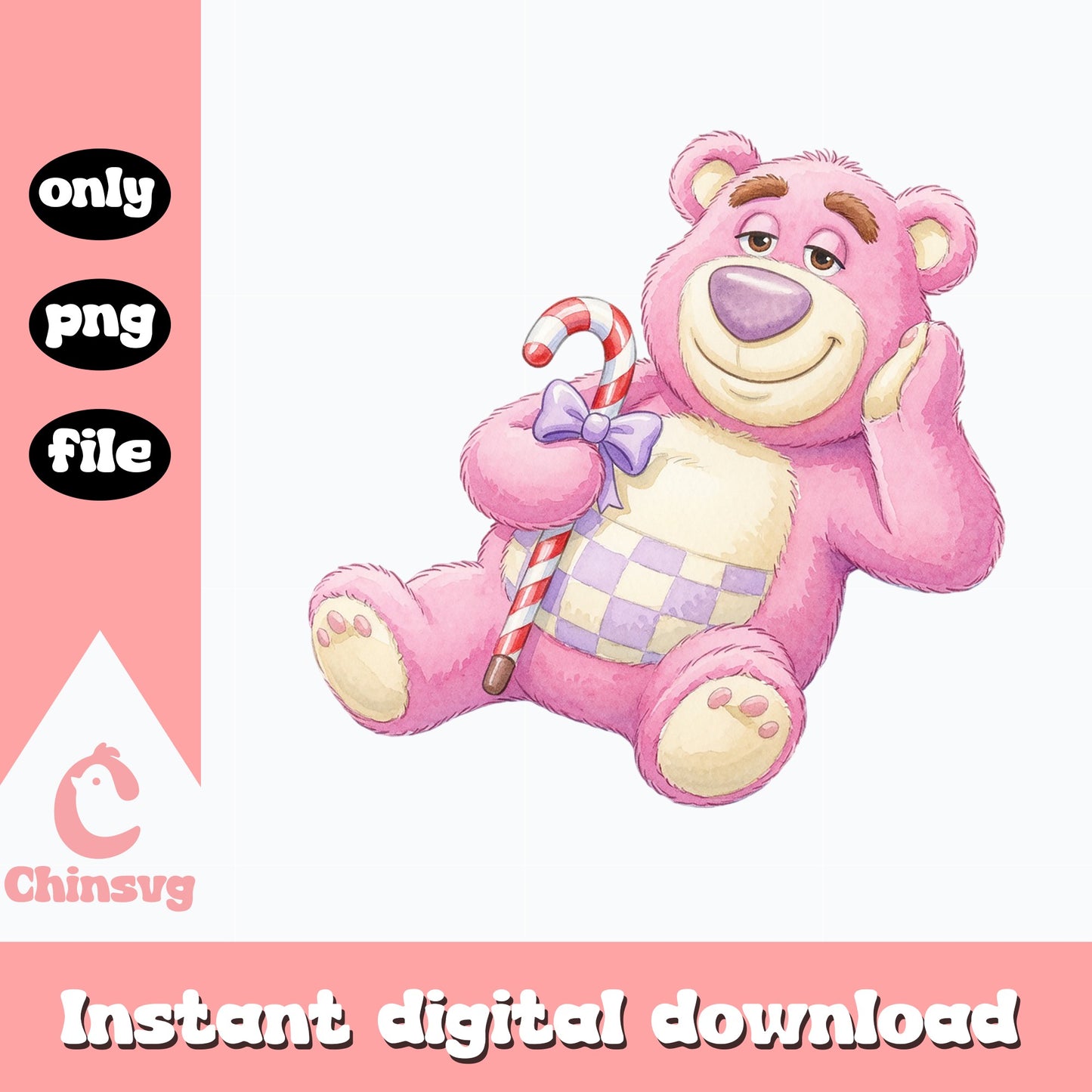 Lotso Bear Christmas PNG, Toy Story Disney PNG, Candy Cane PNG
