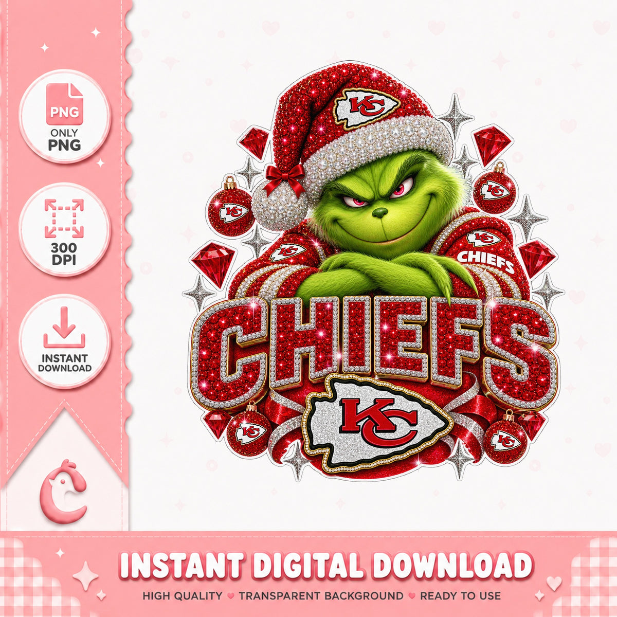 Grinch Kansas City Chiefs PNG, Christmas Football PNG, NFL PNG