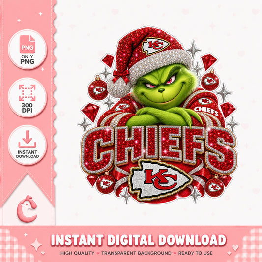 Grinch Kansas City Chiefs PNG, Christmas Football PNG, NFL PNG