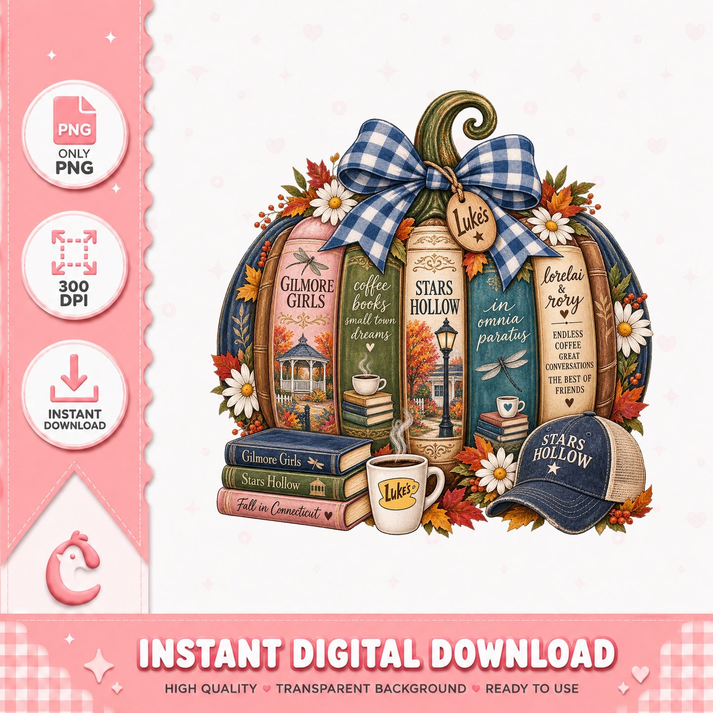 Gilmore Girls Pumpkin Books Fall, Stars Hollow Coffee, PNG