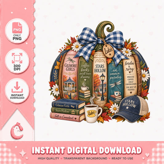 Gilmore Girls Pumpkin Books Fall, Stars Hollow Coffee, PNG